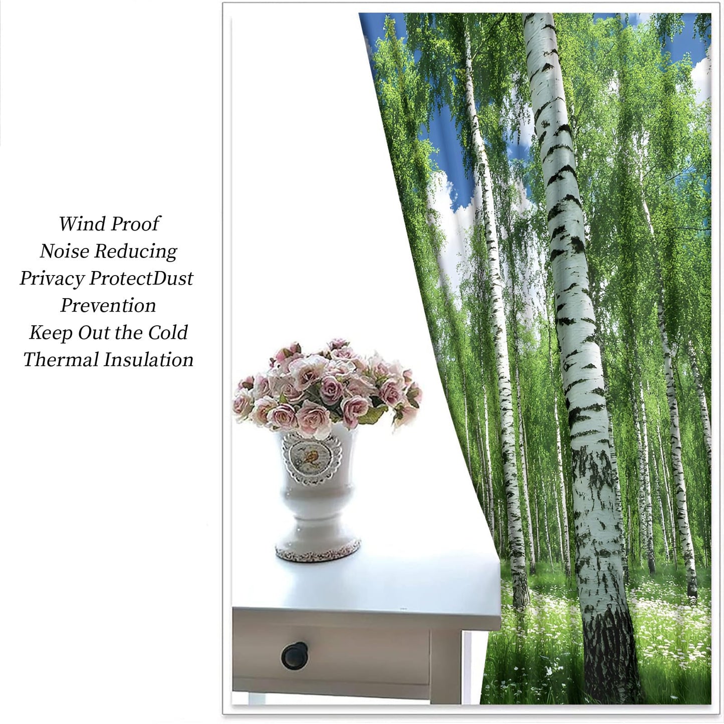 JAXIUOF Birch Trees Curtains for Bedroom 63 Inch Long 2 Panels, Jungle Landscape Blackout Curtains, Summer Forest Window Treatment, Thermal Insulated Drapes for Bedroom Office Kitchen