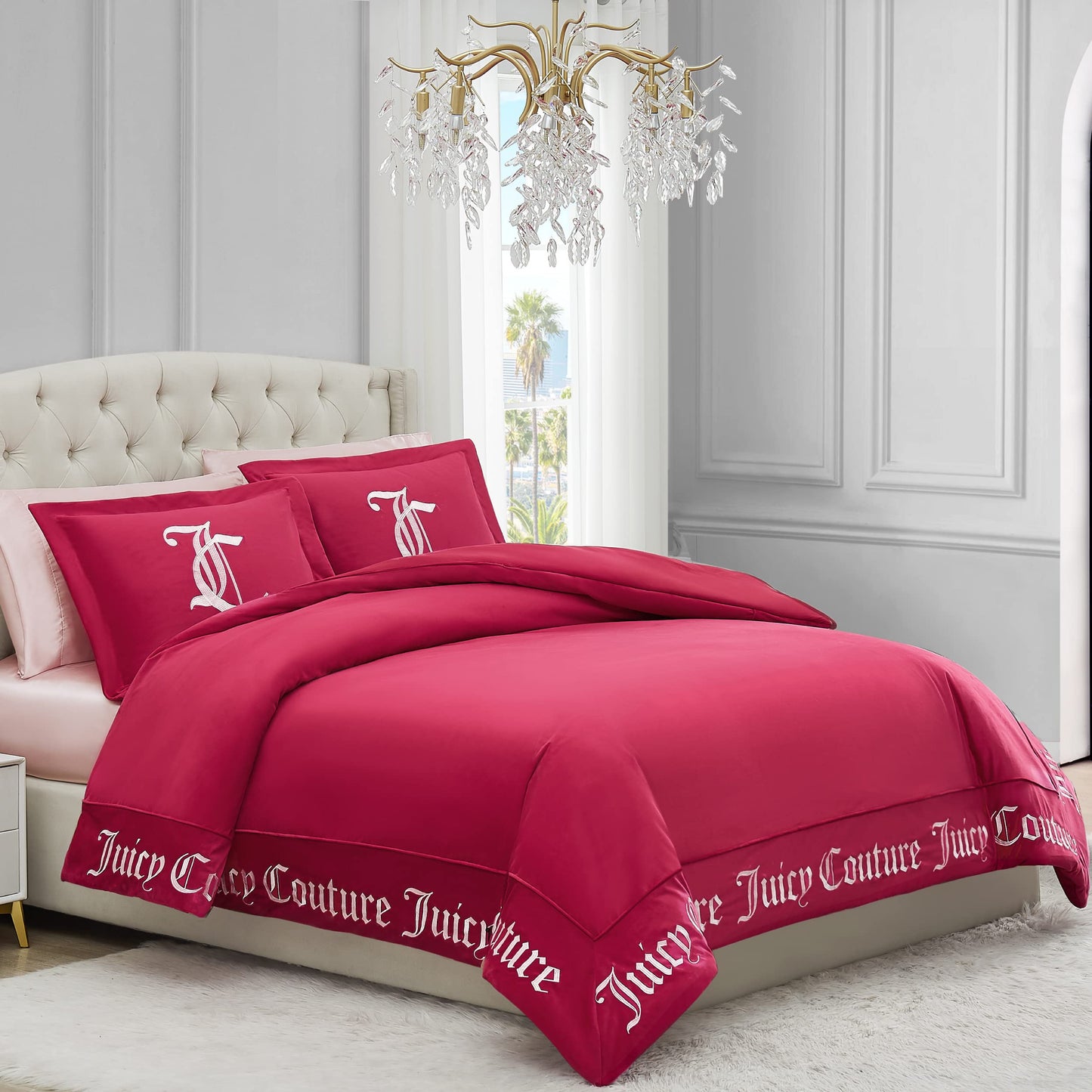 Juicy Couture - Comforter Set - Gothic Design Bedding - King - 3 Piece Set Includes (1) 108" x 92" Comforter and (2) 20" x 36" Shams - Wrinkle Resistant - Premium Bedroom Decor - Hot Pink