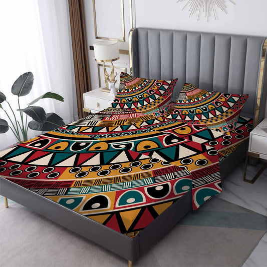 NOGAWA Tribe Sheets Queen Size, Bohemian Bed Sheets, Patterned Bedding Sheets & Pillowcases 4 Piece Set - Soft Microfiber Deep Pocket Fitted Sheet & Flat Sheet & 2 Pillow Cases