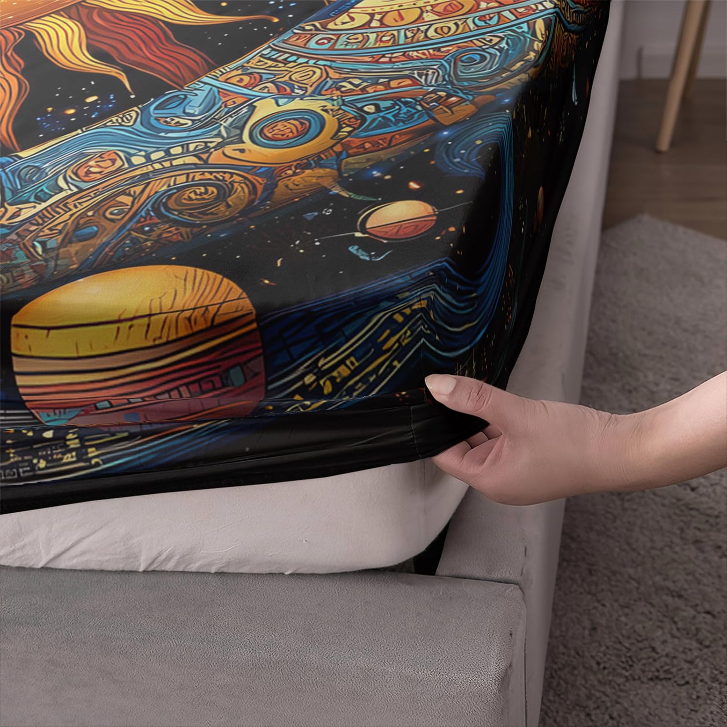 AILONEN Boho Sun and Moon Sheet Set,Celestial Galaxy Starry Space Kids Bedding Twin XL Size, All-Season Soft Microfiber Mandala Exotic Black Bed Sheets,3-Piece,1 Fitted Sheet + 1 Pillow Case