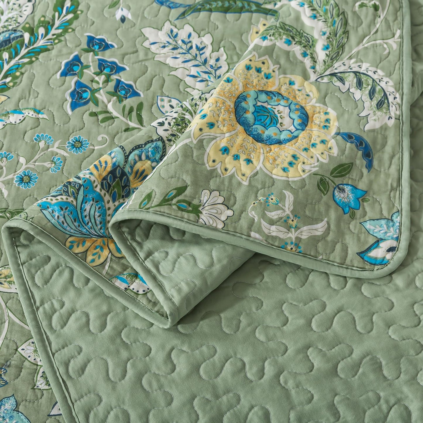 BEDIFANY Green Queen Comforter Set 3 Pieces, Cotton Queen Size Quilts for Bed, Lightweight Farmhouse Quilted Bedspread for All Season, Sage Green