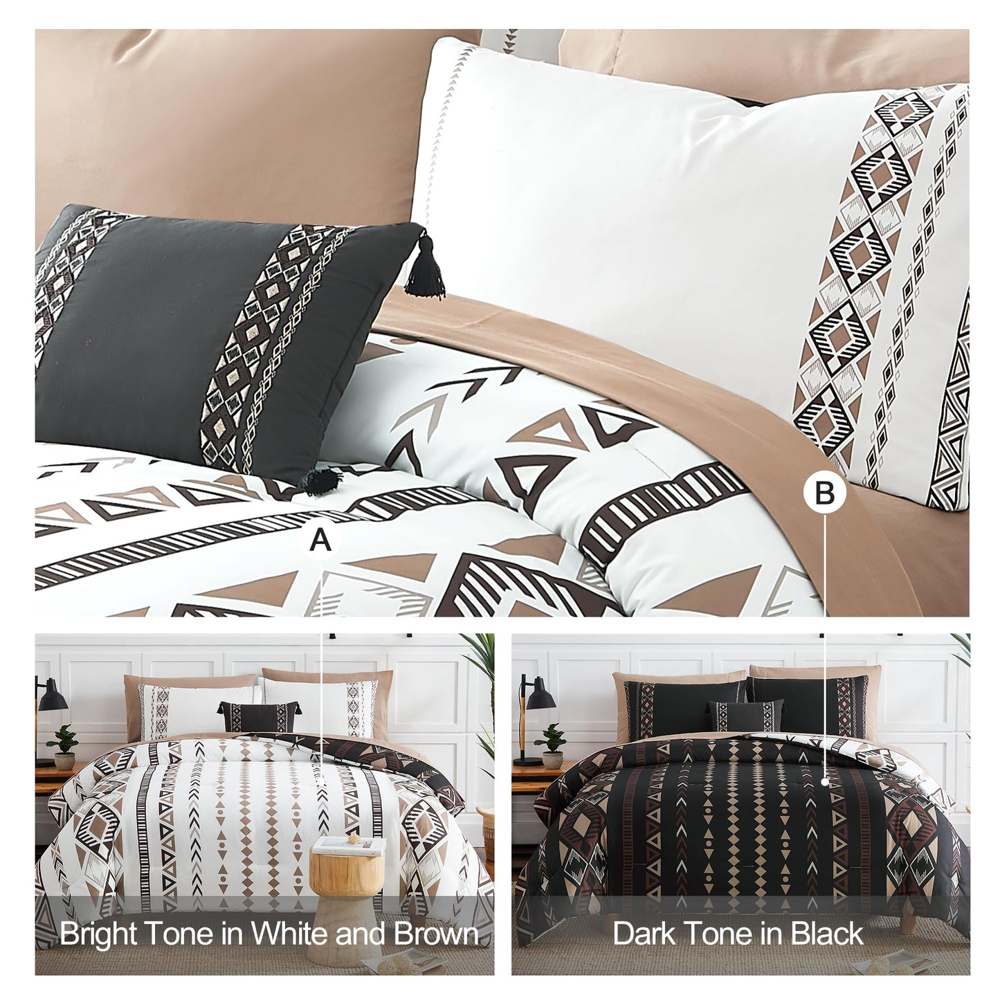 Geniospin King Size Comforter Set- 7 Pieces Boho Bed in a Bag, Western Bedding Set for All Seasons, Reversible Aztec Bedding, Lightweight Comforter Bed Set with Sheets, Pillowcases & Shams