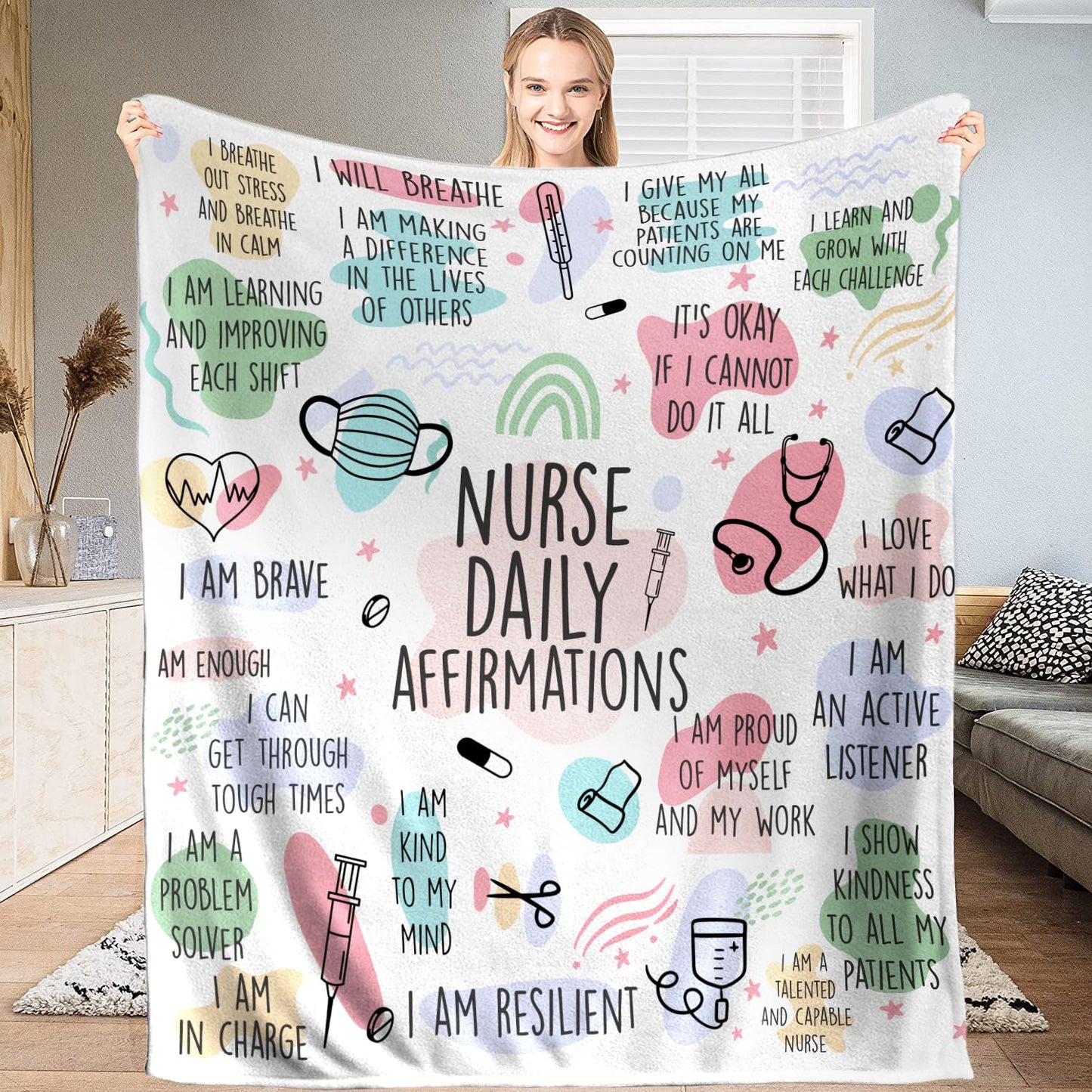 Custom Nurse Blanket Personalized Name Throw, Ultra Soft Fleece Nursing Gift for Women and Healthcare Workers, Cozy Appreciation Present, Multiple (Design 01)