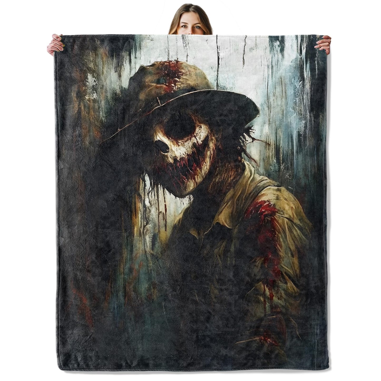 Creepy Horror Skull Face Throw Blanket for Girls Boys Kids Adults, 50x60 in, Cozy Flannel Blanket for Bedroom, Camping, Couch, Room Decor, Fuzzy Warm Soft Gifts