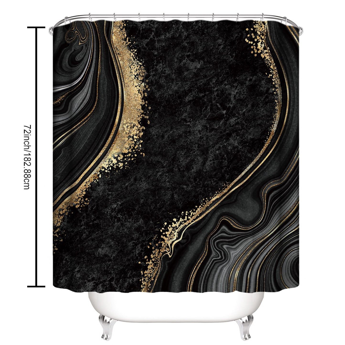 beifivcl 4Pcs Luxury Marble Shower Curtain Sets, Bathroom Sets with Shower Curtain, Toilet Lid Rug, Bath Mat and Contour Mat, Shower Curtain with 12 Hooks for Bathroom Set Decor 72 x 72 Inch, Black﻿