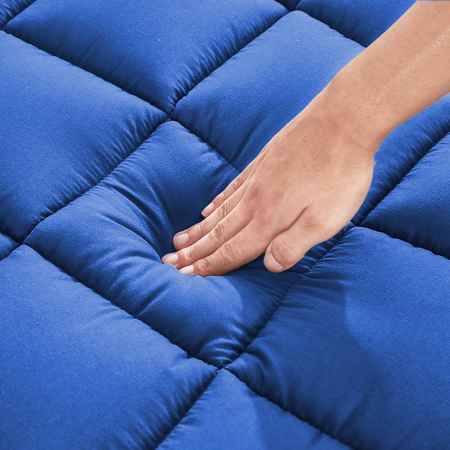 Mattress Pad - Soft and Breathable Mattress Protector Cover - Pillow Topper with Stretches to 18” Deep Pocket Fits Up to 8”-21” Cooling Bed Topper (Blue, Queen)