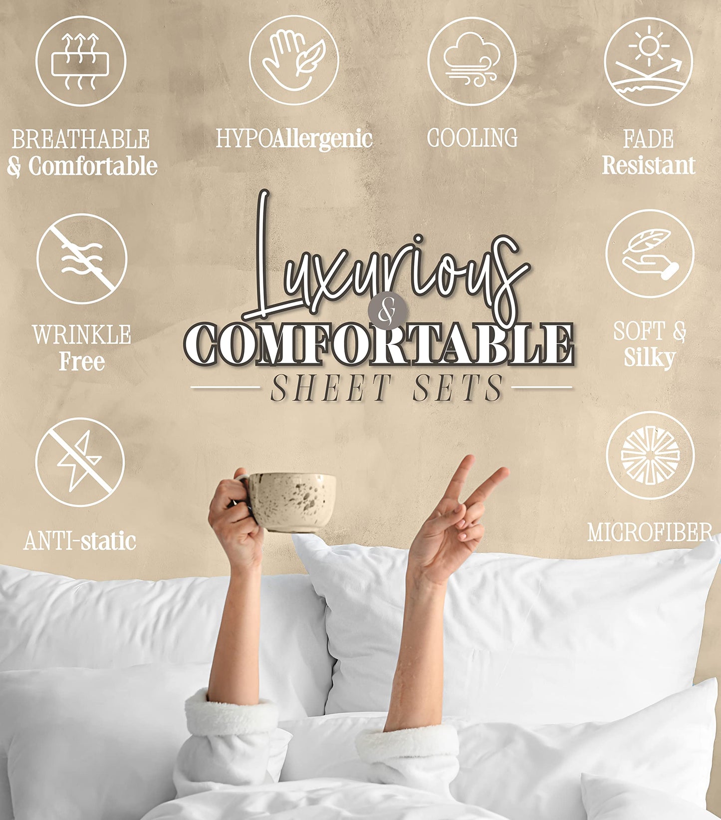 Elegant Comfort Delilah Polkadot 6-Piece Set, Fade & Wrinkle Resistant, 1500 Premium Hotel Quality Microfiber Deep Pocket Fitted Sheet Featuring Smart Pockets, Polkadot Sheet Set, Queen, Grey