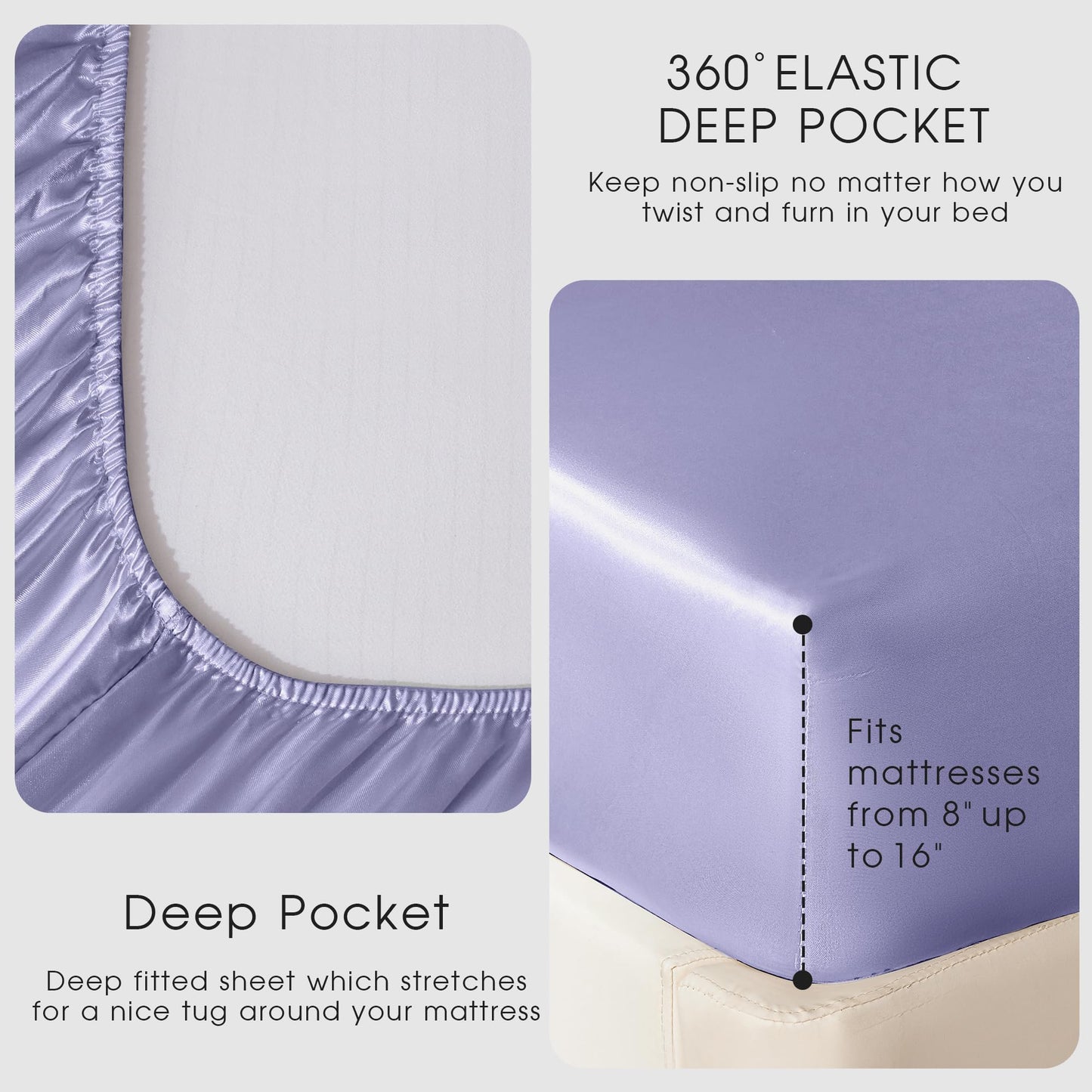 FreshCulture Satin Sheets Full Size - 4 Piece Luxury Soft Silky Full Size Bed Sheets, Similar to Silk Bed Sheet Set with 1 Deep Pocket Fitted Sheet, 1 Flat Sheet & 2 Pillowcases (Lavender)