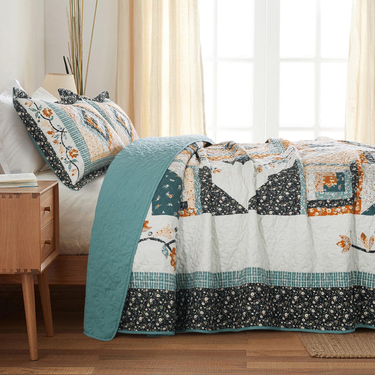 BEDIFANY Cotton Quilts Queen Size Sets - Lightweight Bedspreads Queen Size - Lightweight Garden Style Queen Quilt Bedding Sets for Bed Decorations for All Seasons, 3 Pieces