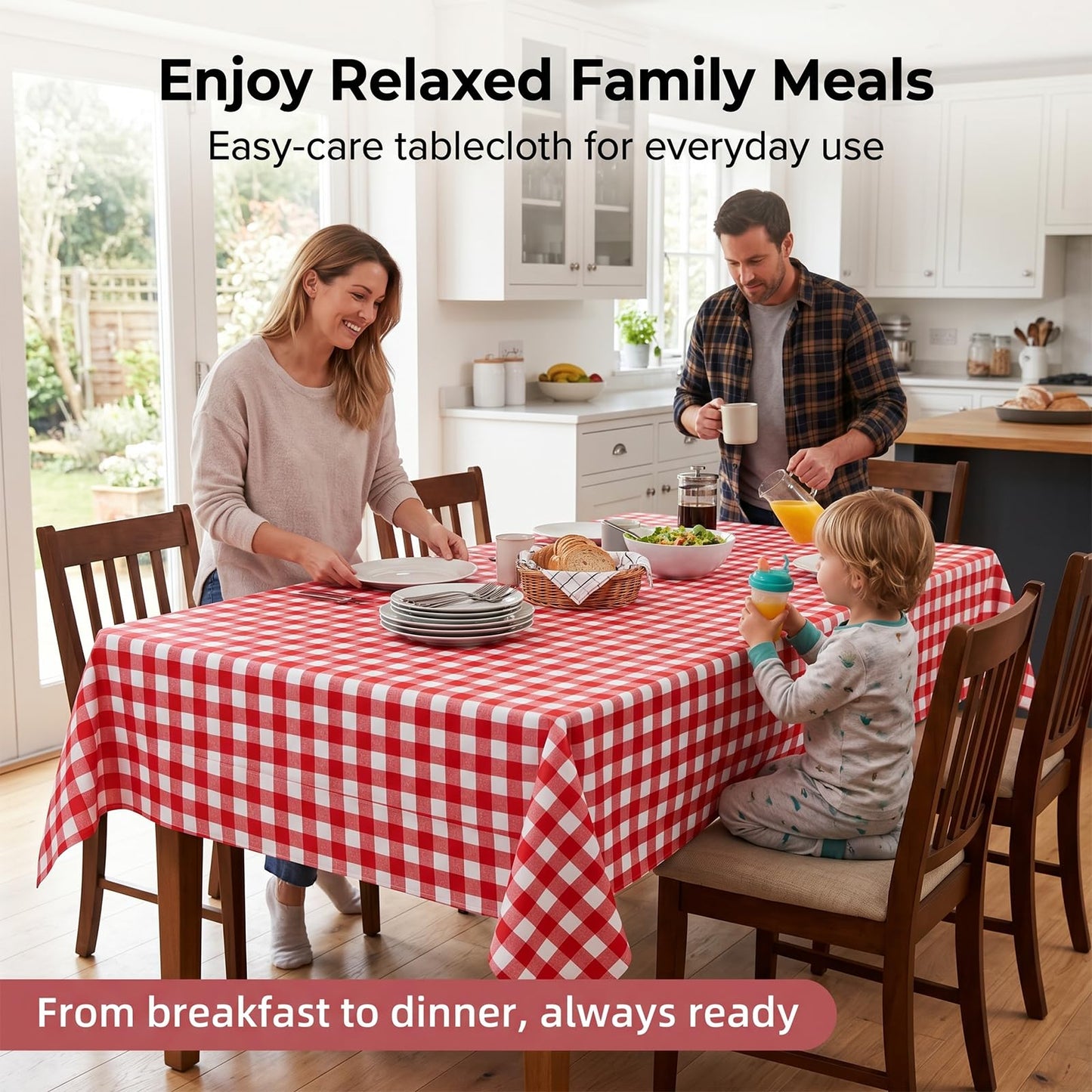 Qvthpv Waterproof PVC Tablecloth Rectangle 70"x55" - Oil Proof Heatproof Kitchen Table Cover with Soft Flannel Backing - Stain Resistant Everyday Dining & Holiday Decoration (red)