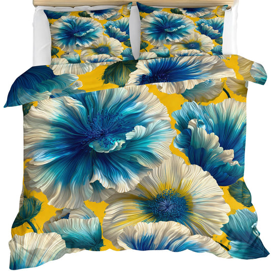 ZAMODE Floral Duvet Cover King Size, Blue White Flower Comforter Cover 104" x 90" & 2 Pillowcases, Vintage Floral Bedding Set with Zipper Ties