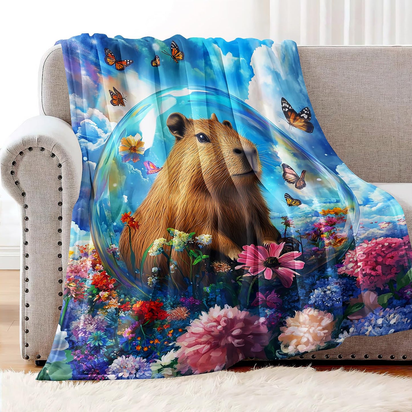 YISUMEI Capybara Gifts Throw Blanket, 50"x60", Capybara Butterfly Bubbles Cozy Blanket for Women, Kids and Teens, Ultra Soft Plush Fleece Flannel Blanket for Couch & Bed, Room Decor