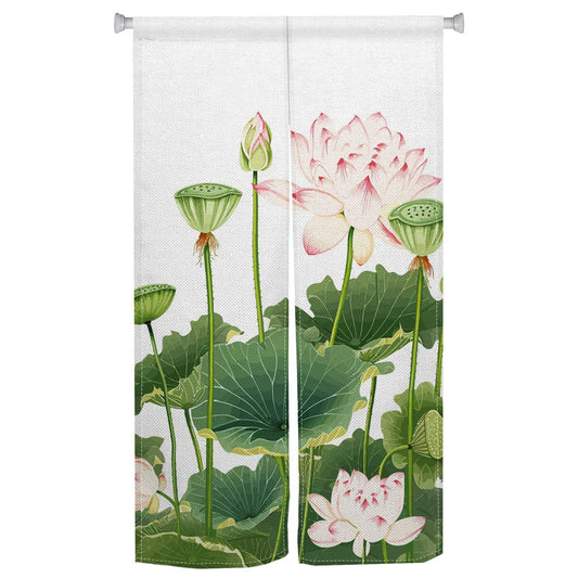 XMJJKUF Noren Japanese Doorway Curtain Chinese Traditional Lotus Printed Style Door Curtain Feng Shui Tapestry Window Bedroom Partition Kithchen Bathroom Door Decor,33.5"x 70.9"