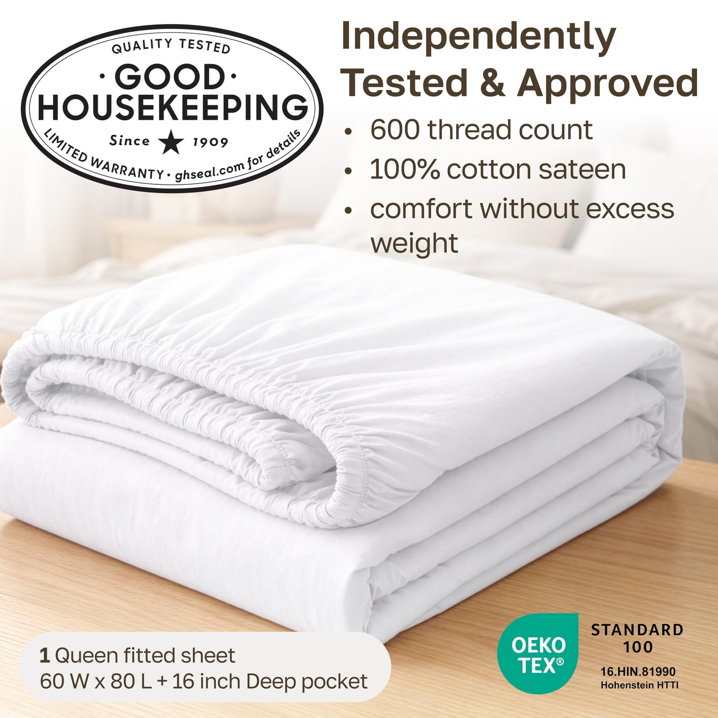 California Design Den Queen Size Fitted Sheet Only - 100% Cotton, 600 Thread Count, Soft Deep Pocket Bottom Fitted Sheet, Sateen Weave, Premium-Feel Bedding, Featuring Foot Side Indicator (Cool Taupe)