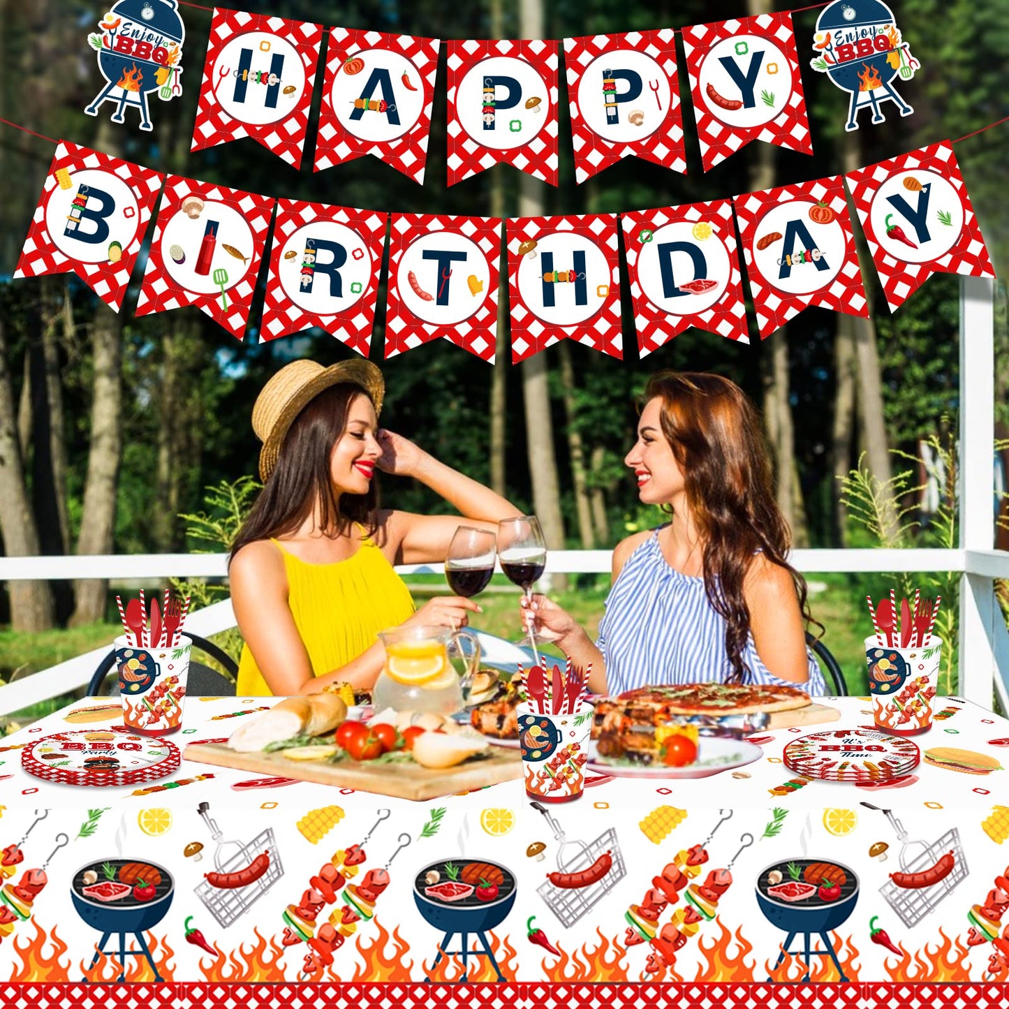 CC HOME 1 Pieces BBQ Party Plastic Tablecloth 54 x 87 Inch Long Table Cover, Hamburger BarbecueTeppanyaki Wedding Baby Shower Party Holiday Dinner Picnic or Tablecloth for Kitchen Event Use
