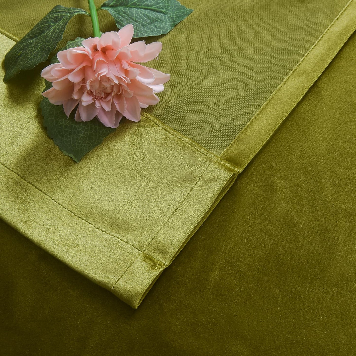 Roslynwood Olive Green Velvet Curtain 84 inch Long - Curtains Block Light Thermal Insulated Rod Pocket Window Drapes Set for Bedroom/Living Room, Olive Green, W52 x L84 inch, 2 Panels
