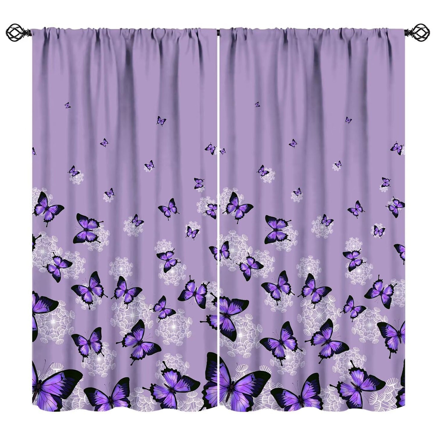 Butterfly Curtains for Girls Bedroom Decor Purple Art Printed Blackout Window Drapes for Living Room Kitchen Decor Fabric Set 2 Panel 42x45 Inch 30% Shading Rate