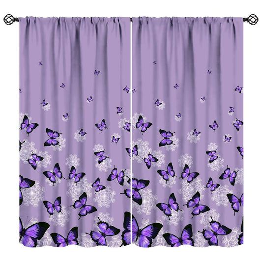 Butterfly Curtains for Girls Bedroom Decor Purple Art Printed Blackout Window Drapes for Living Room Kitchen Decor Fabric Set 2 Panel 42x45 Inch 30% Shading Rate