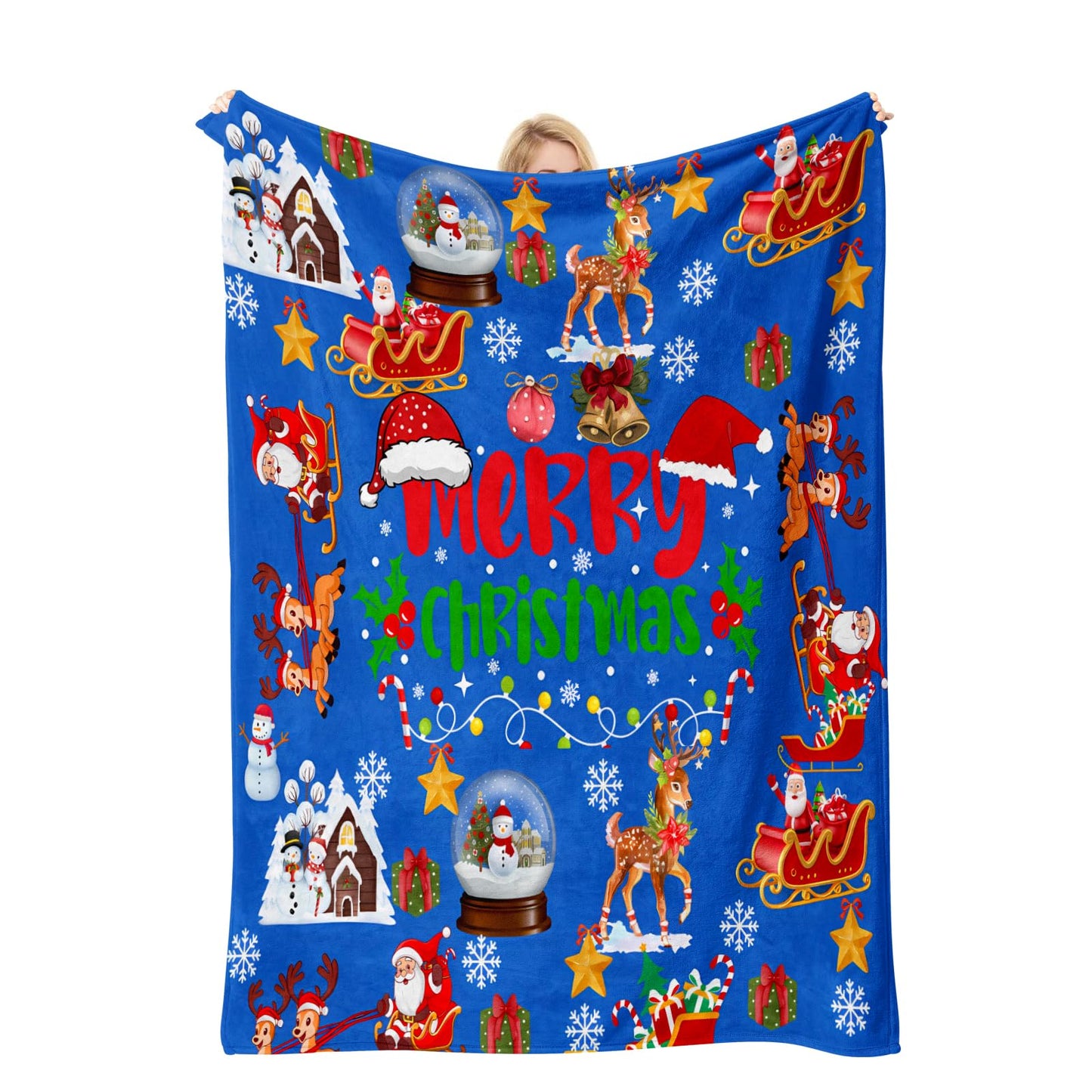 COMFAR Blue Cute Christmas Blankets and Throws for Adults/Women/Boys/Kids, Holiday Fleece Throw Blanket for Couch/Sofa, Holiday Decor, Christmas Decorations/Gifts 40"x 60"