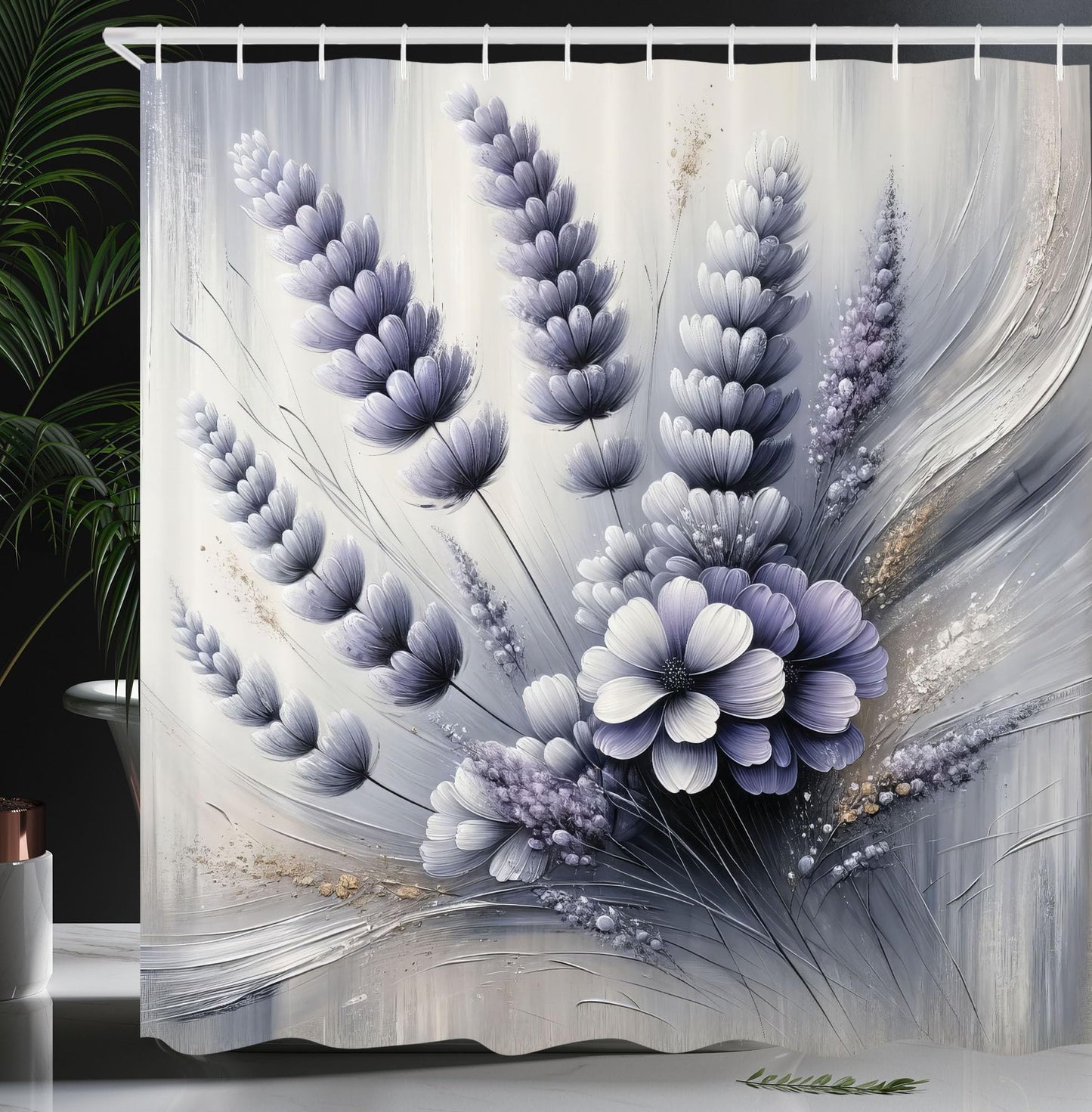 Ambesonne Lavender Shower Curtain, Gentle Illustration of Purplish Petal Floral with Oil Paint Look Backdrop, Cloth Fabric Bathroom Decor Set with Hooks, 69" W x 70" L, Ceil Blue Pale Grey