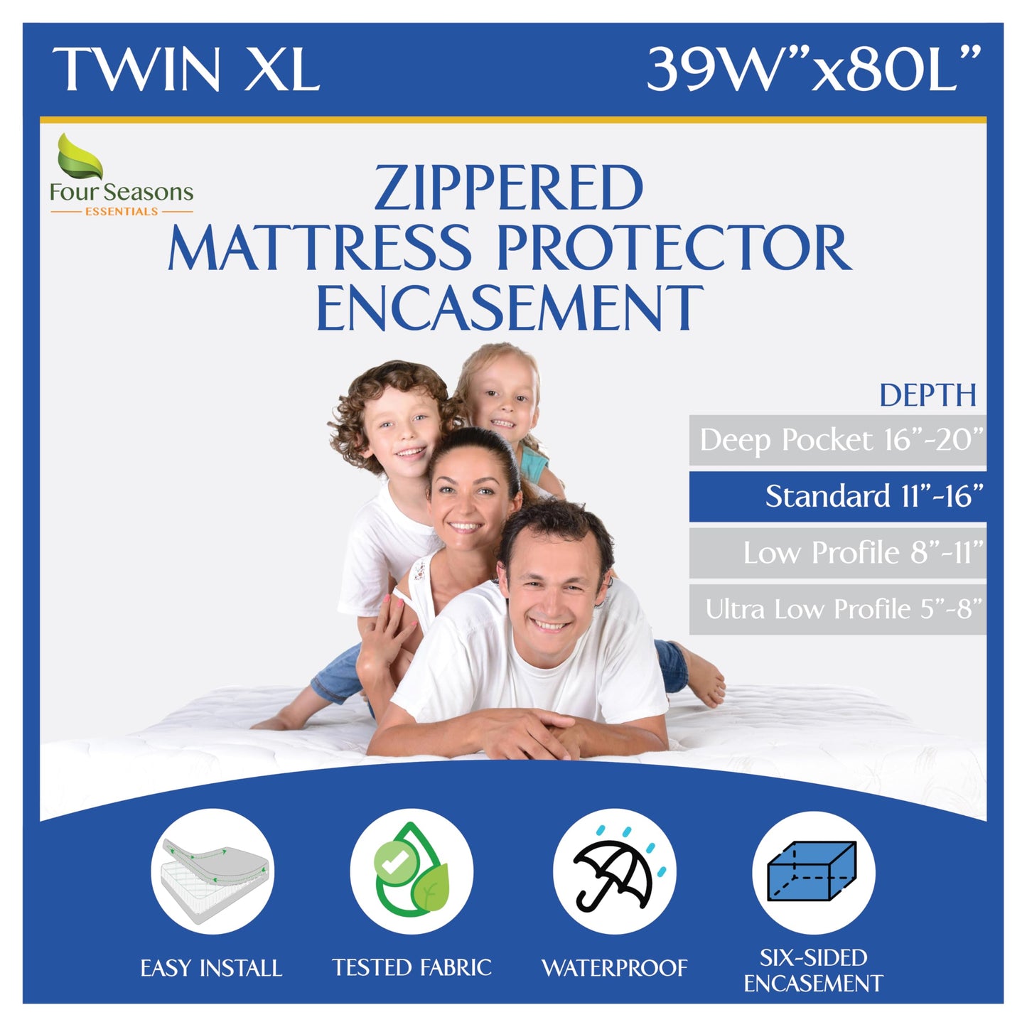 Twin Extra Long (XL) Mattress Protector Zippered Bed Bug Waterproof Encasement Hypoallergenic Premium Quality Cover Protects Against Dust Allergies White