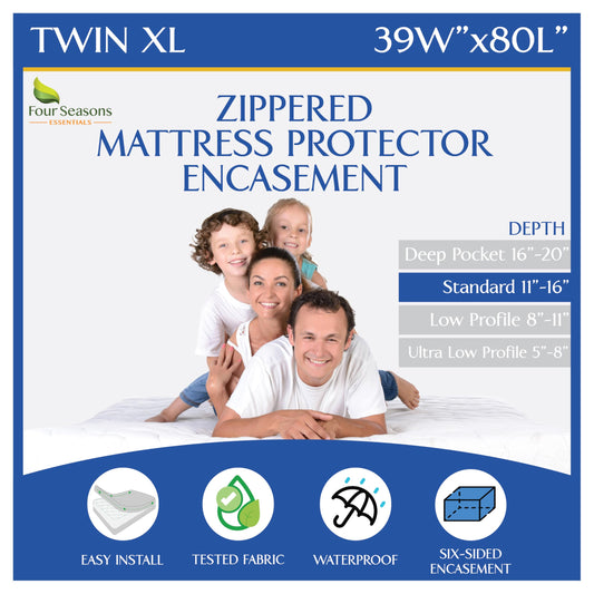 Twin Extra Long (XL) Mattress Protector Zippered Bed Bug Waterproof Encasement Hypoallergenic Premium Quality Cover Protects Against Dust Allergies White