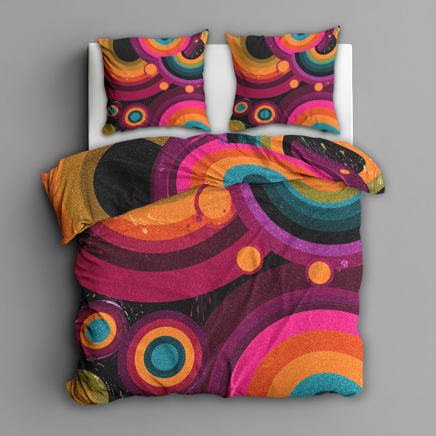 Abstract Geometric Queen Duvet Cover Set 3 Piece, Retro Circle Swirl Reversible Bedding with 2 Pillow Shams, Zipper & Ties, Ultra Soft Microfiber, Abstract Bedroom Decorations 20A-L