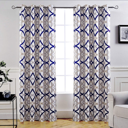 DriftAway Alexander 80% Blackout Curtains for Living Room 250GSM Pattern Match Thermal Insulated Room Darkening Geo Moroccan Mid Century Grommet Bedroom Drapes 2 Panels 52 Inch by 84 Inch Navy Gray