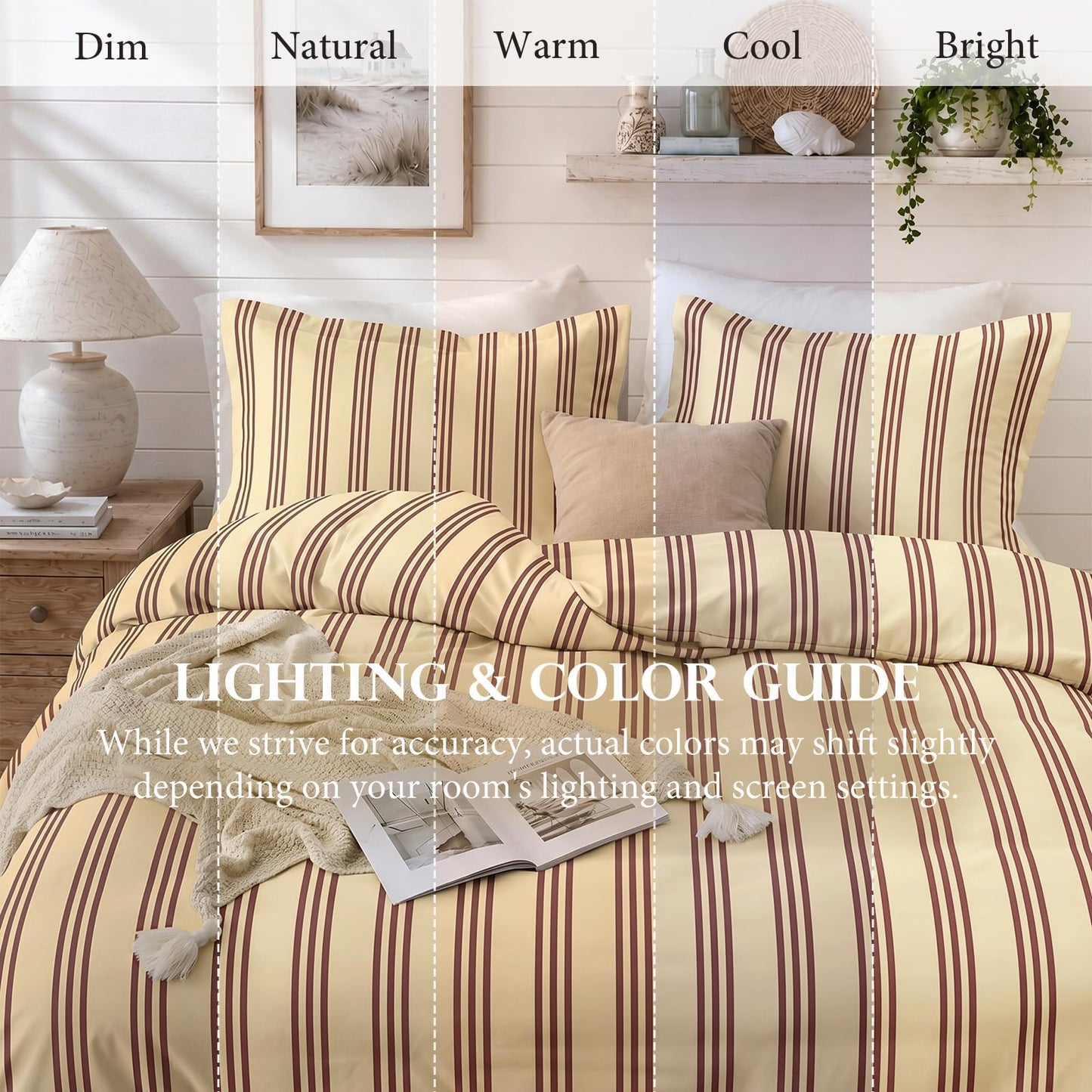 JOLLYVOGUE Striped Duvet Cover Queen, Yellow Duvet Cover with Red Stripes