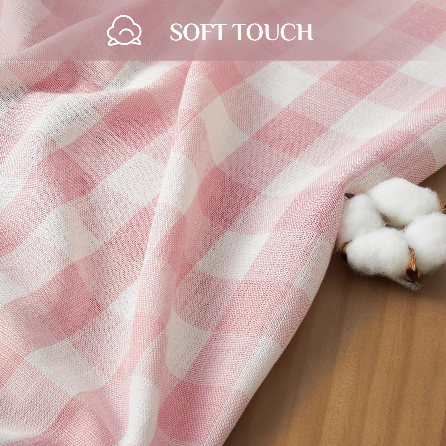 Softalker Pink Gingham Tablecloth Rectangle, Outdoor Linen Cotton Checkered Table Cloth with Tassel, Heavy Duty Wrinkle Free Buffalo Plaid Table Cover for Kitchen Dining Home Party - 55 x 84 Inch