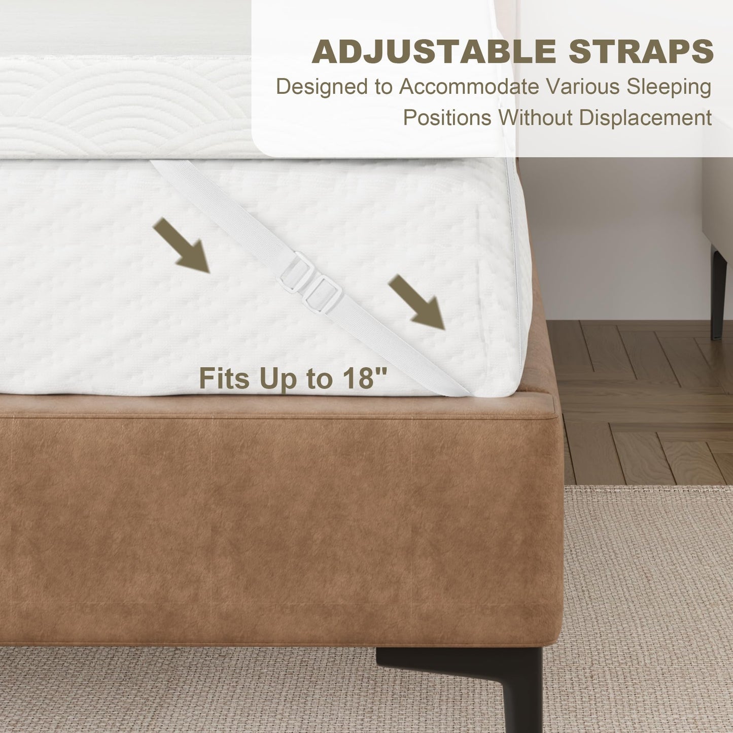 Zenzy 3" Twin XL Bamboo Mattress Topper Cover, Oeko-TEX Certified, Ultra-Soft Zippered Topper Protector with Adjustable Straps, Washable (Cover Only)