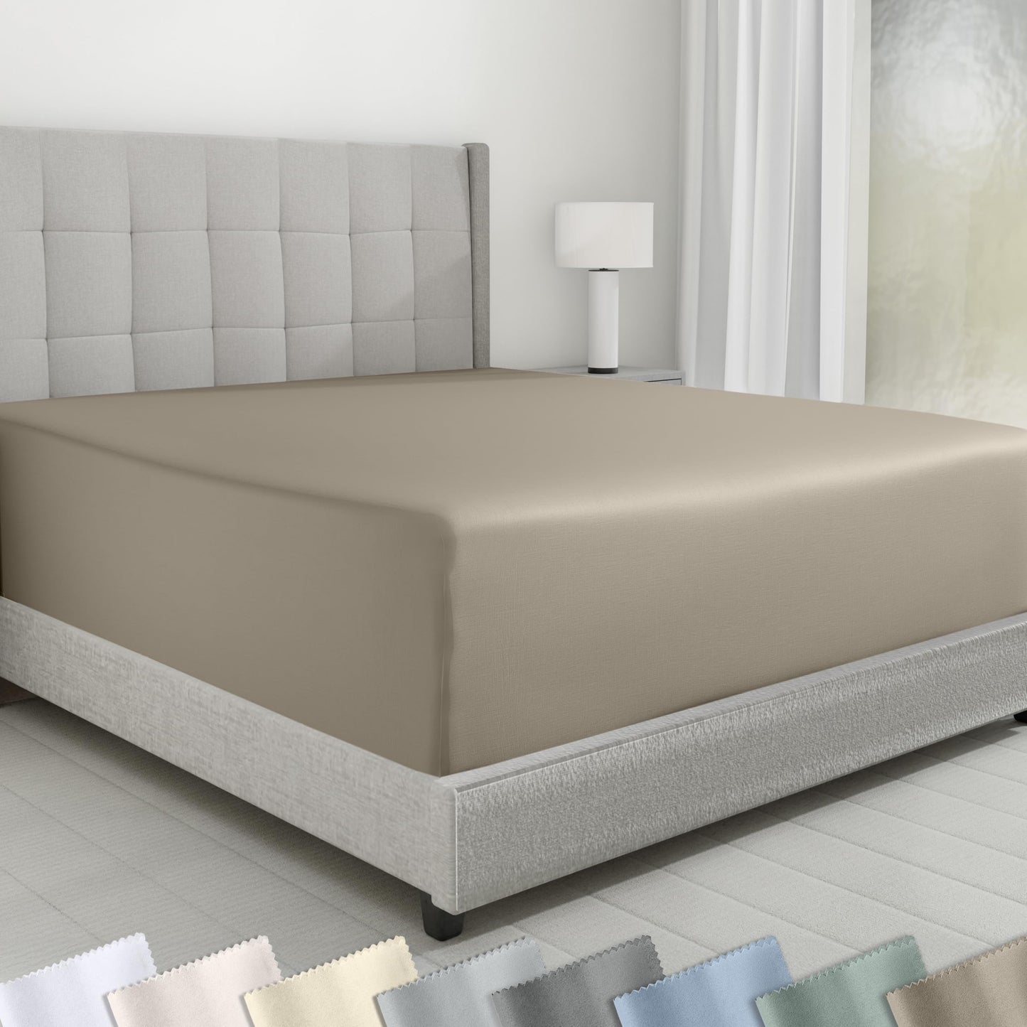 California Design Den Queen Size Fitted Sheet Only - 100% Cotton, 600 Thread Count, Soft Deep Pocket Bottom Fitted Sheet, Sateen Weave, Premium-Feel Bedding, Featuring Foot Side Indicator (Cool Taupe)