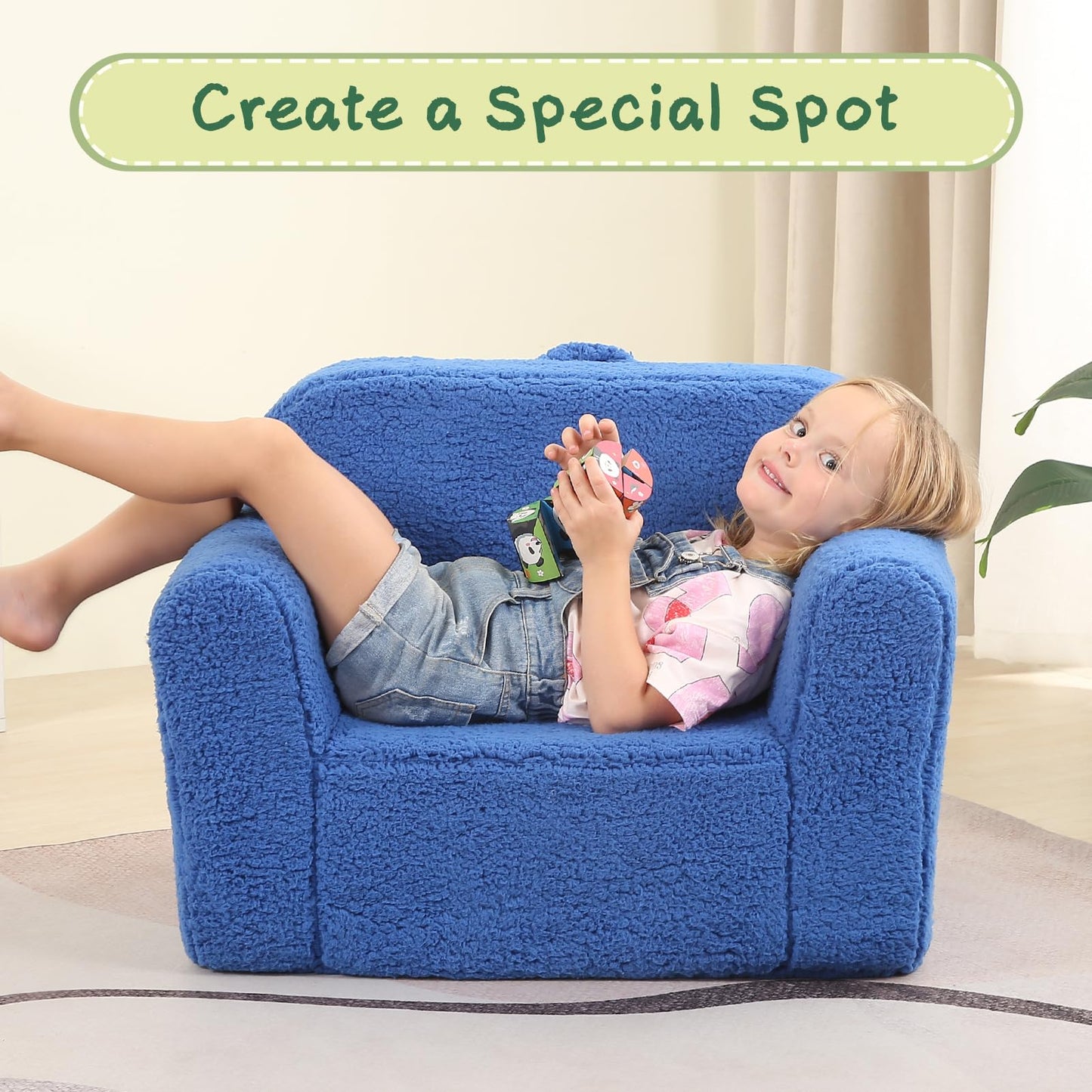 MOMCAYWEX Kids Snuggly-Soft Sherpa Chair, Cuddly Toddler Foam Chair for Boys and Girls, Sky Blue