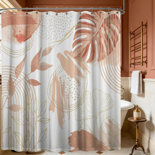 soeeao Coral Pink Shower Curtain Cute Girly Salmon Peach Mid Century Modern Shower Curtains for Girls Bathroom Decor, Waterproof Cloth Fabric with Hooks, 70" W x 72" L