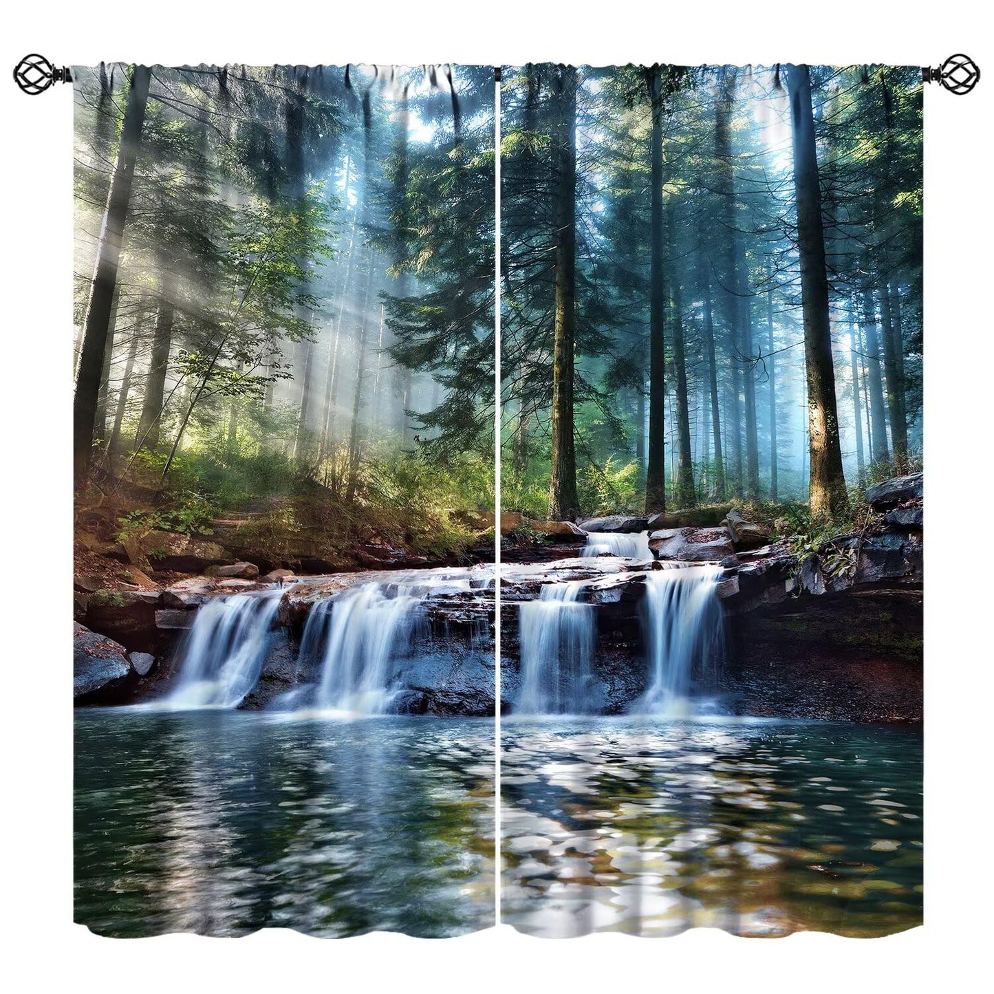 YCness Forest Landscape Blackout Curtains Spring Tropical Jungle Waterfall Art Printed Window Treatment for Bedroom Living Room Kitchen Decor Fabric 2 Panel 42x45 Inch