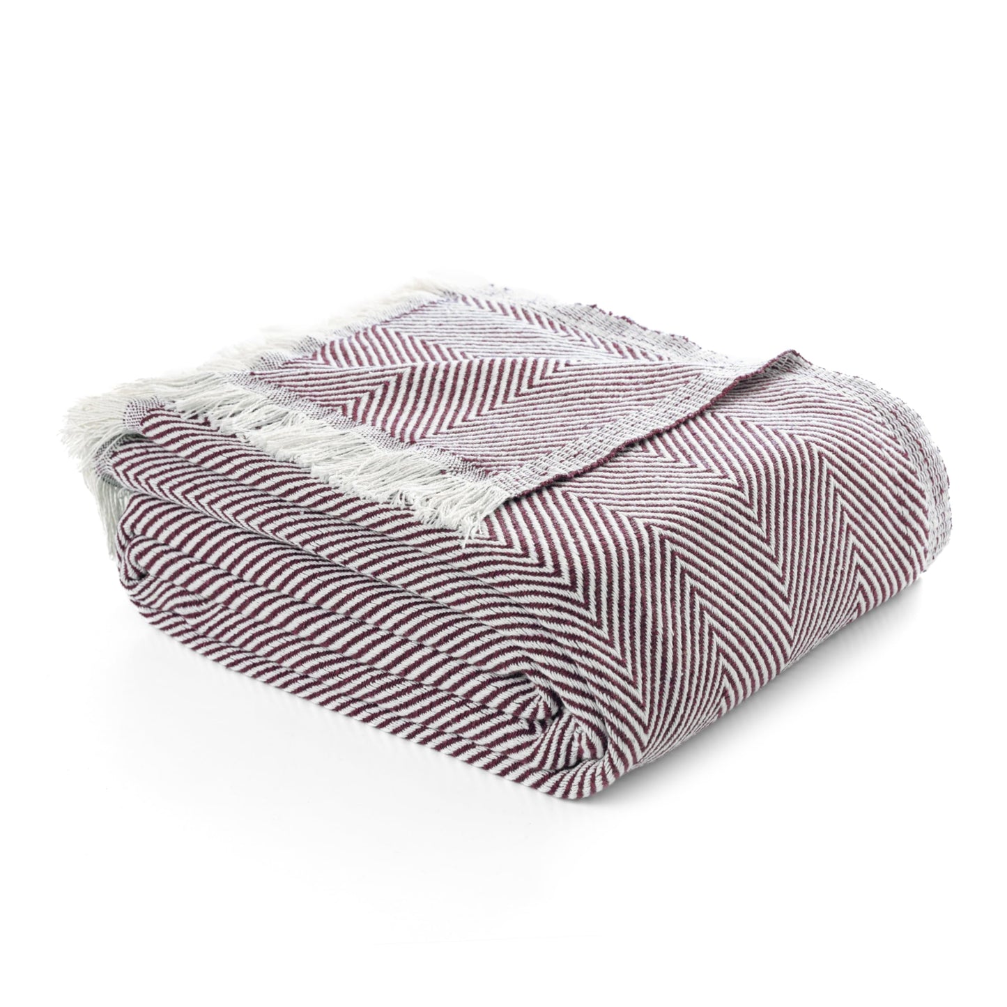 DREAMY RIKKA Bed Blanket, Queen Size (79 x 90 Inch), Cotton-Rich Blend, Soft Textured Woven Coverlet, Easycare, Lightweight & Breathable Bed Layering, All Season Bedding, Burgundy