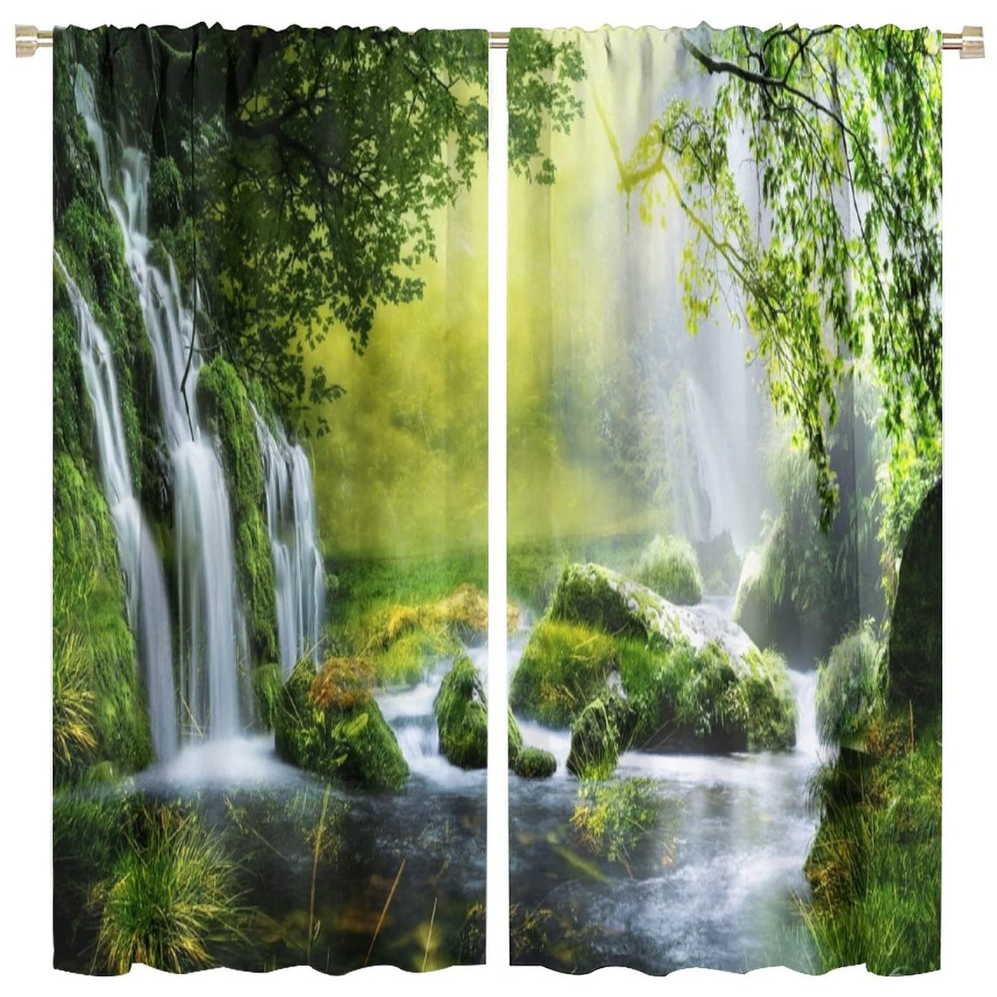 Spring Waterfall Curtains Forest Moss Green Plants Theme Bedroom Living Room Cafe Decor Rod Pocket Blackout Window Drapes 2 Panels Set 42x45in