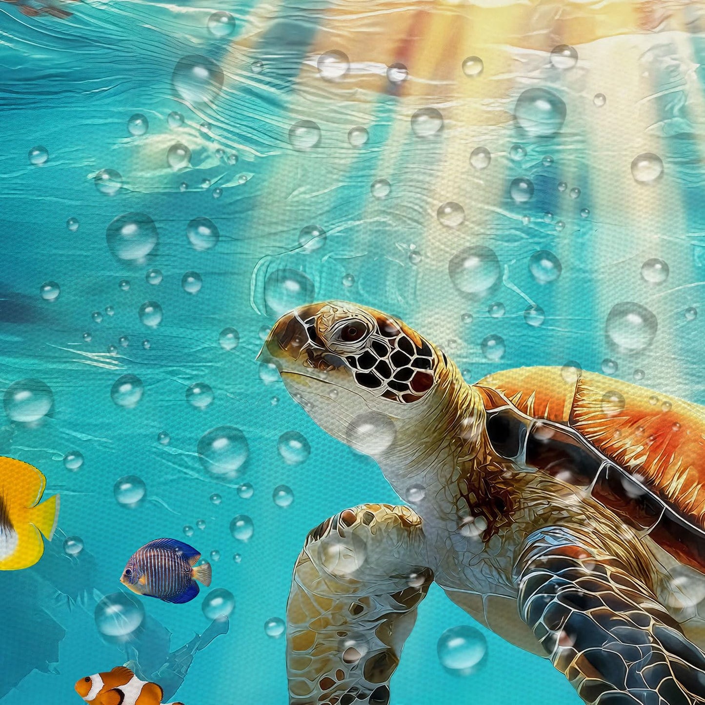 Sea Turtle Shower Curtain, Underwater World Shower Curtain for Kids Bathroom, Tropical Fish Coral Reef Ocean Theme Fabric Beach Shower Curtain Set with 12 Hooks, Coastal Decoration 72X72 with Hooks