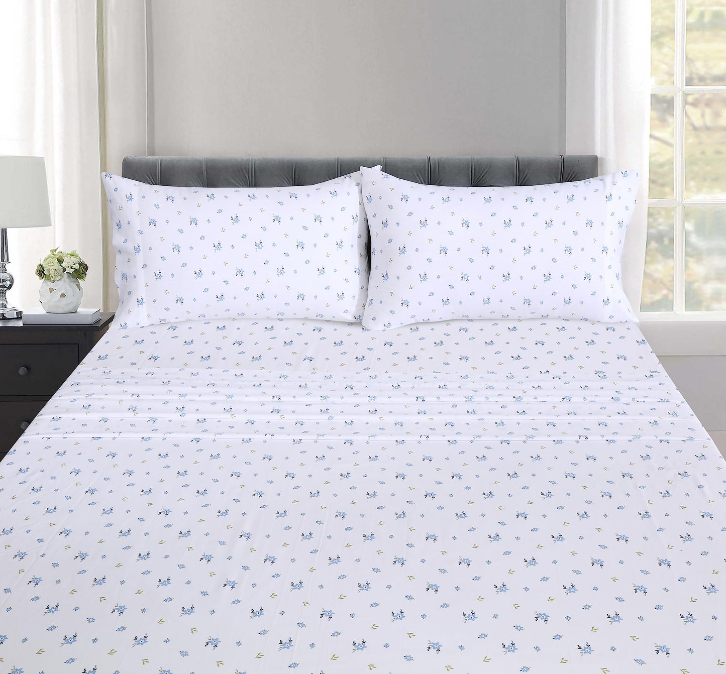 RUVANTI 100% Cotton Percale Sheets Queen Size – Crisp Cooling Bed Sheets for Hot Sleepers, Deep Pocket 16”, Soft Breathable & Durable Hotel-Style 4 Piece Set, Phulkari