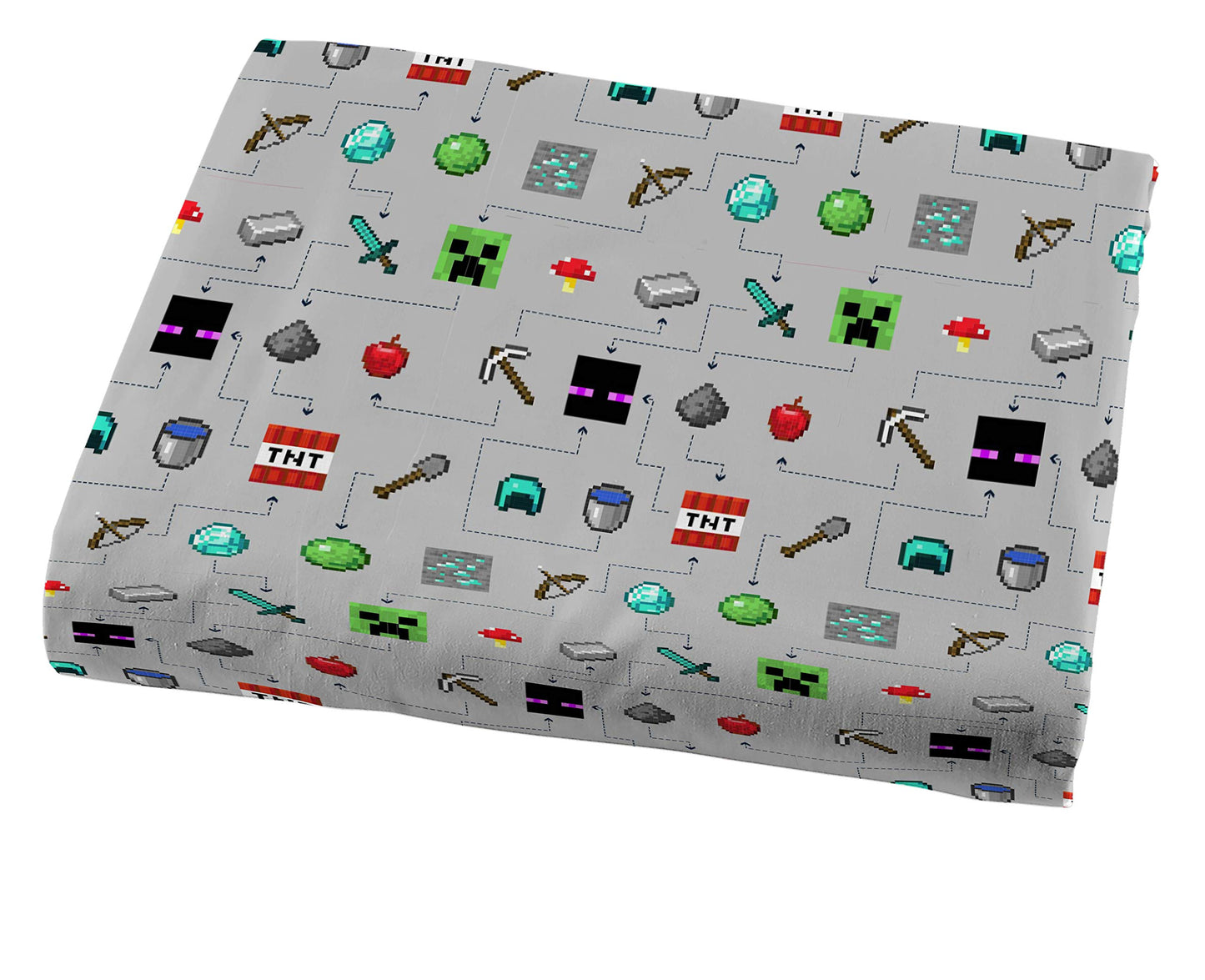 Jay Franco Kids Sheet Set with Fitted, Flat Sheets & Pillow Cover - Ultra-Soft Bedding with Pillowcase for Room Decor, Gray - Minecraft, 3 Piece Twin