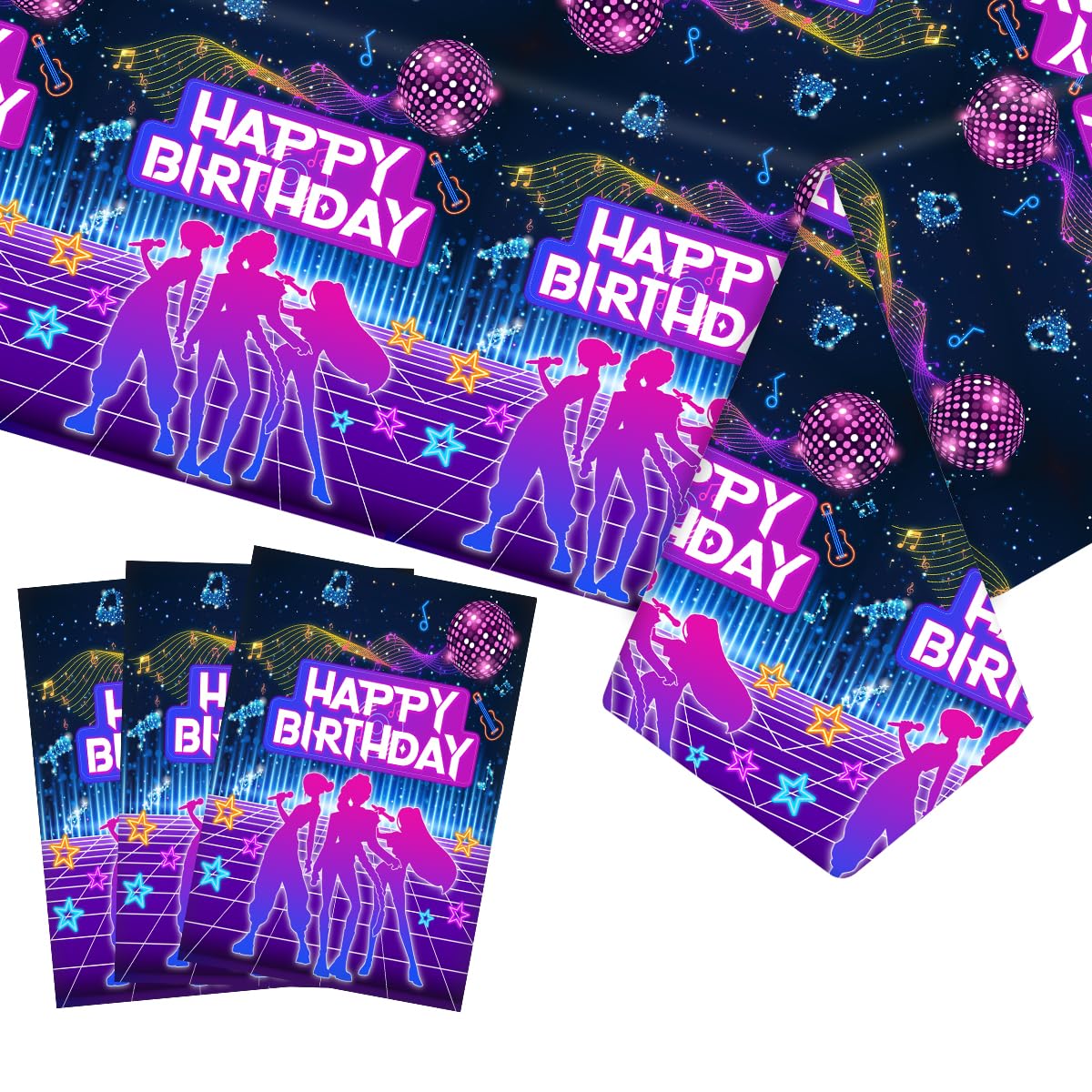 3Pcs Kpop Music Birthday Party Disposable Tablecloth, Disposable Plastic Table Cover for Music Themed Birthday Party, 54”x108”