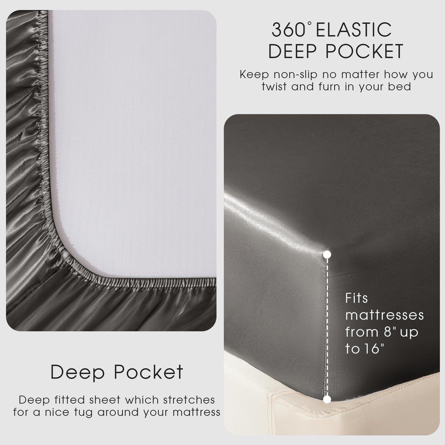 FreshCulture Satin Sheets Full Size - 4 Piece Luxury Soft Silky Full Size Bed Sheets, Similar to Silk Bed Sheet Set with 1 Deep Pocket Fitted Sheet, 1 Flat Sheet & 2 Pillowcases (Gunmetal)