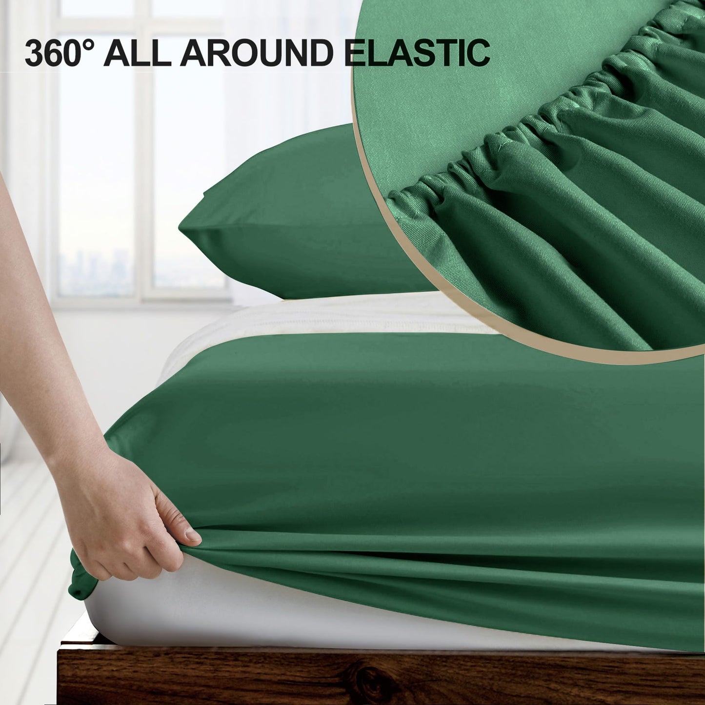 FreshCulture Queen Fitted Sheet - Hotel Quality, Ultra Soft & Breathable Brushed Microfiber, Deep Pocket, Cooling Fitted Sheets for Queen Size Bed (Dark Green)