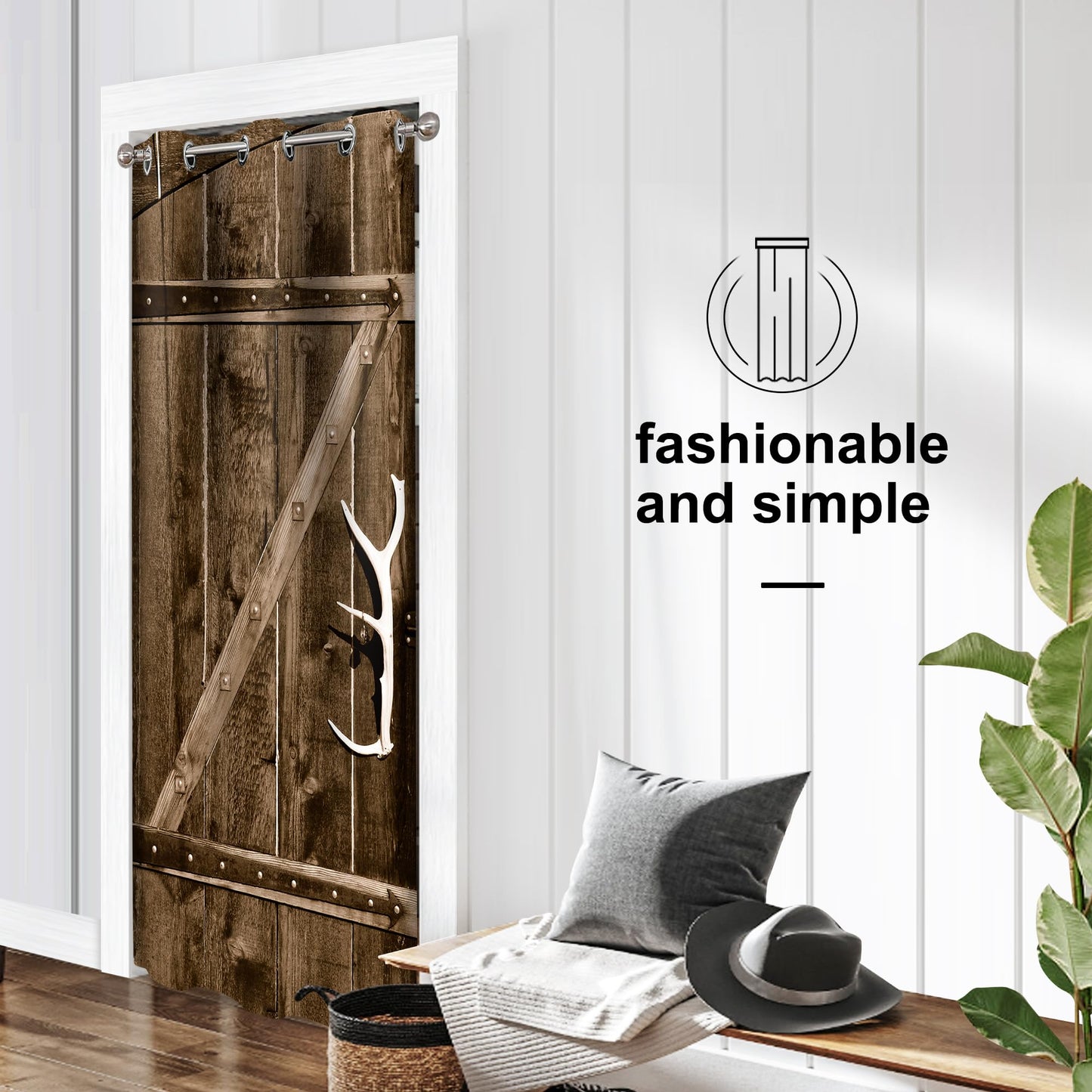 Barn Wood Door Curtains for Doorways, Rustic Village Art Antique Country Blackout Curtain for Kids Bedroom Closet, Grommet Thermal Insulated Privacy Door Drapes for Room Divider, 34"W x 80"L