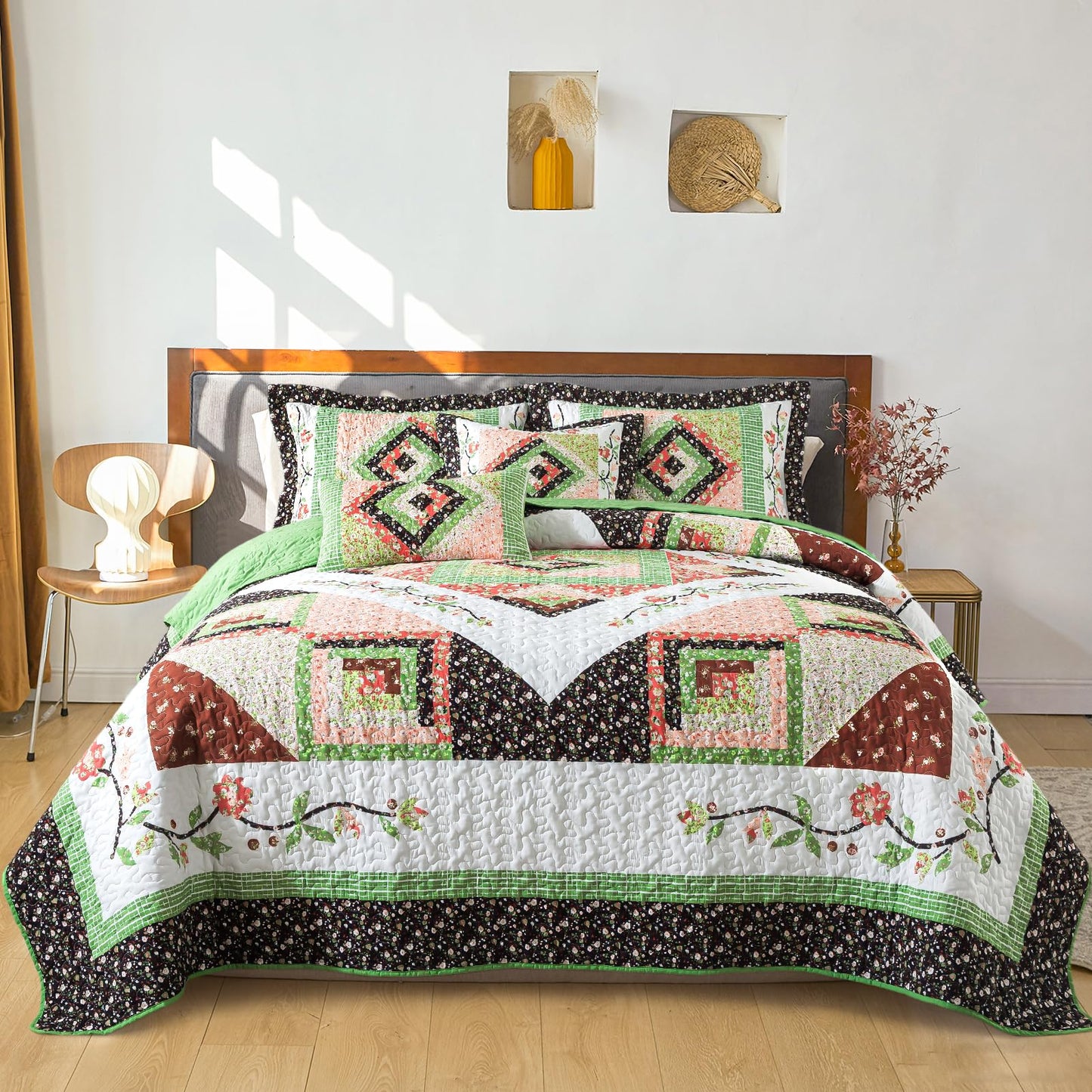 BEDIFANY King Size Comforter Set - Lightweight Cotton Filling Bedspread King Size (98 x 106 inch) - Comfortable Farmhouse Quilt Bedding Sets for Bed Decorations - All Seasons, 3 Pieces