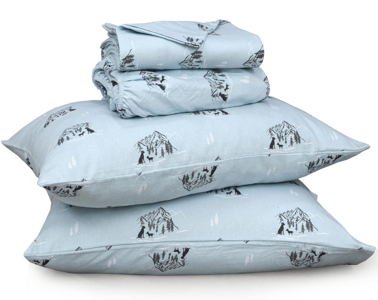 RUVANTI Flannel Sheets Queen Size - 100% Cotton Double Brushed Bed Sheets, Deep Pockets 16 Inches Queen Sheet Set, All Seasons Breathable & Extra Soft - Warm & Cozy, 4 Piece, Soul Dog
