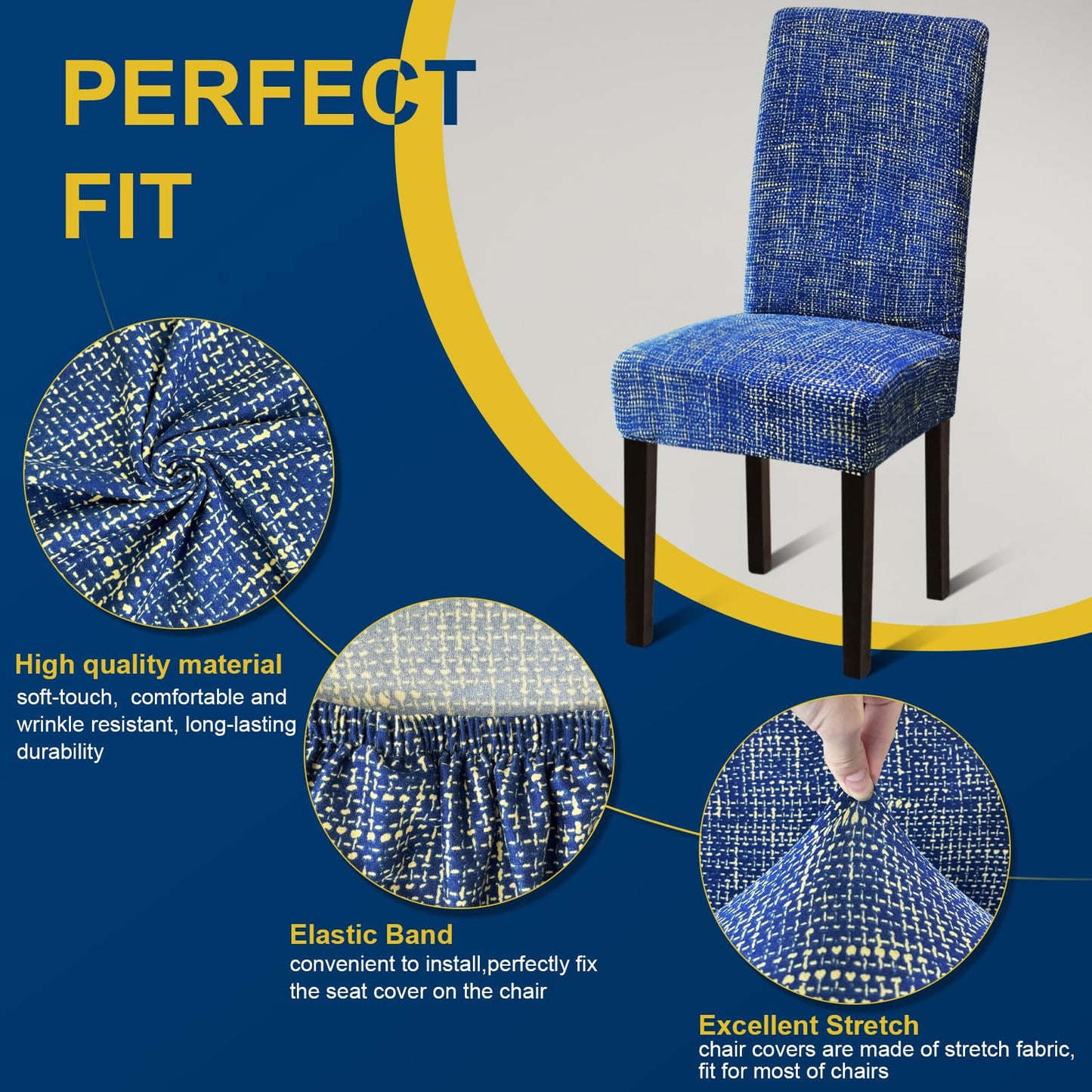 Fafua Chair Covers, Dining Room Chair Covers, Stretch Kitchen Chair Covers/Dining Room Chair Covers Set of 4, Removable Washable Dining Chair Slipcovers for Home, Hotel, Banquet, Linen Blue Pattern