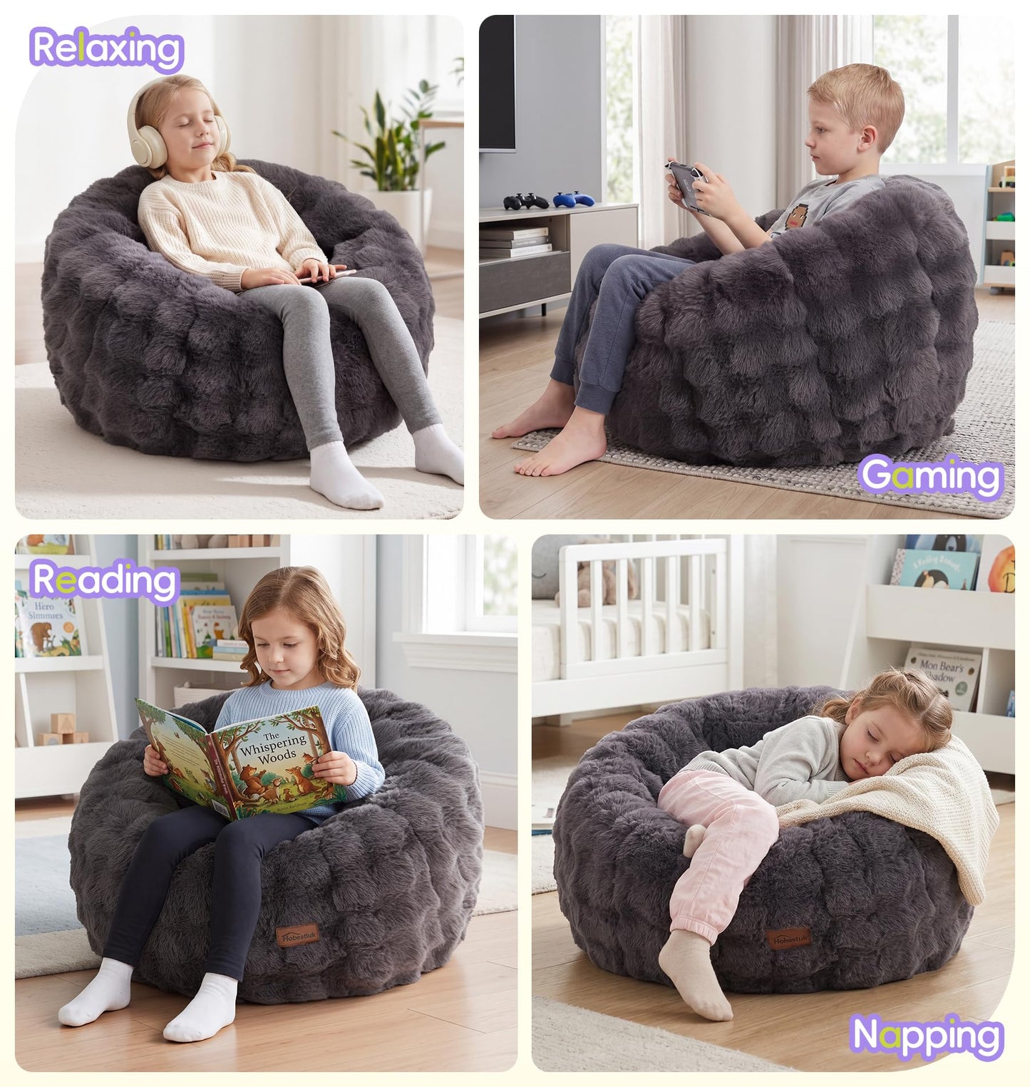 Hobestluk Bean Bag Chair for Kids Toddler Bean Bag Chair with Memory Foam Filler Beanbag with Spacious Design Bean Bag Couch for Reading Gaming Relaxing (Dark Grey, Medium)