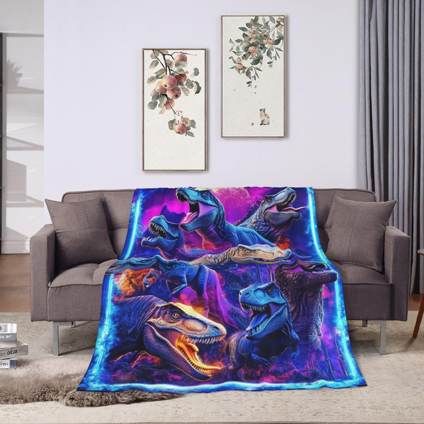 Cool Dinosaur Blanket Dinosaur Decor Cozy Animal Throw Super Soft Plush Flannel Fleece Blanket Gift for Kids Adults Men Women Ultra Warm & Lightweight Flannel, 50"X40"