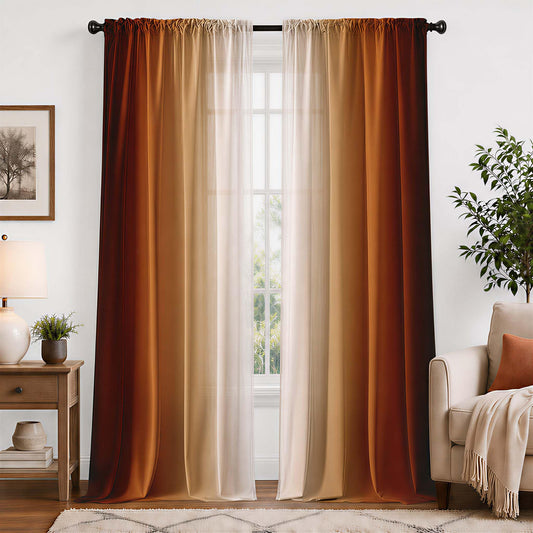 XFLINGBAO Burnt Orange Curtains 84 Inch Length for Living Room 2 Panel Set Burnt Orange and Terracotta Window Curtain Rust Orange Ombre Gradient Light Filtering Curtains Modern Abstract Drapes